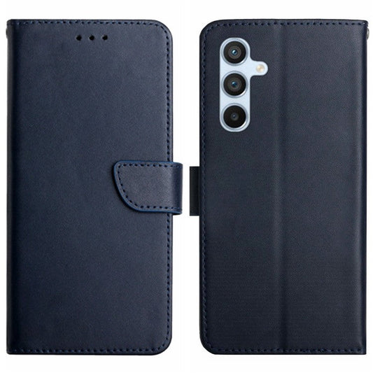 HT02 For Samsung Galaxy M55 5G / C55 5G / F55 5G Nappa Texture Phone Case Genuine Cow Leather Flip Stand Cover - Blue