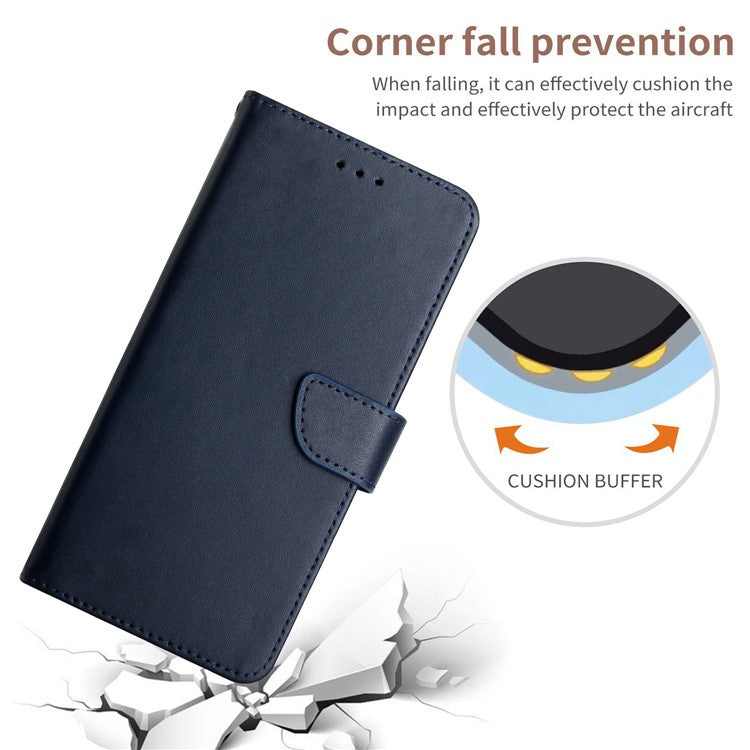 HT02 For Samsung Galaxy M55 5G / C55 5G / F55 5G Nappa Texture Phone Case Genuine Cow Leather Flip Stand Cover - Blue