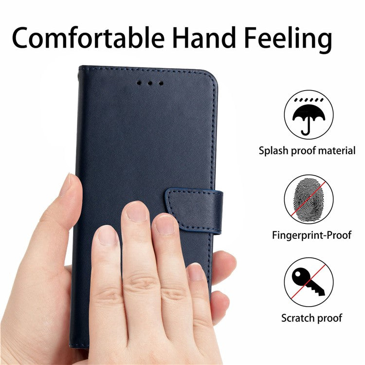 HT02 For Samsung Galaxy M55 5G / C55 5G / F55 5G Nappa Texture Phone Case Genuine Cow Leather Flip Stand Cover - Blue