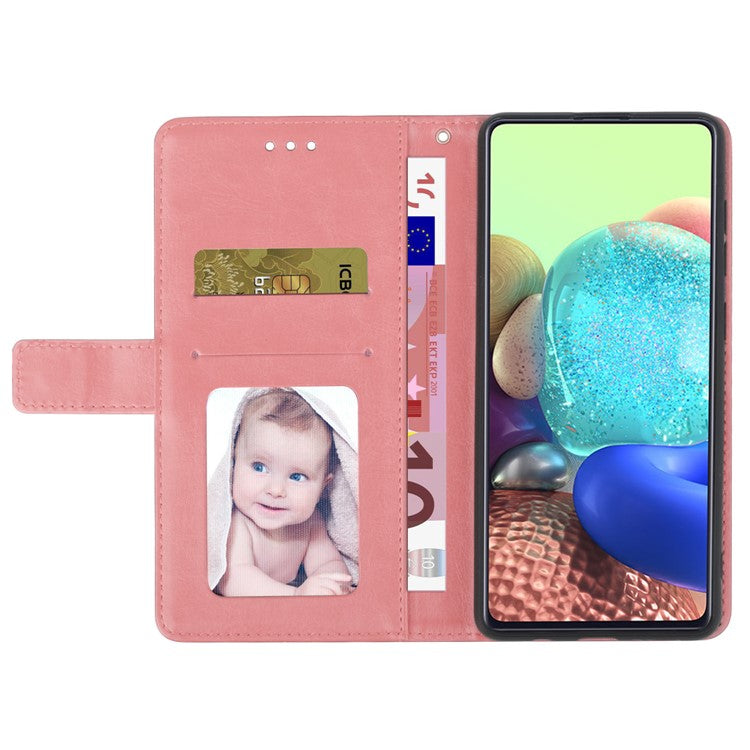 HT01 For iPhone SE (2025) Wallet Case Leather Flip Phone Cover Imprinted Y-Shaped Lines - Pink