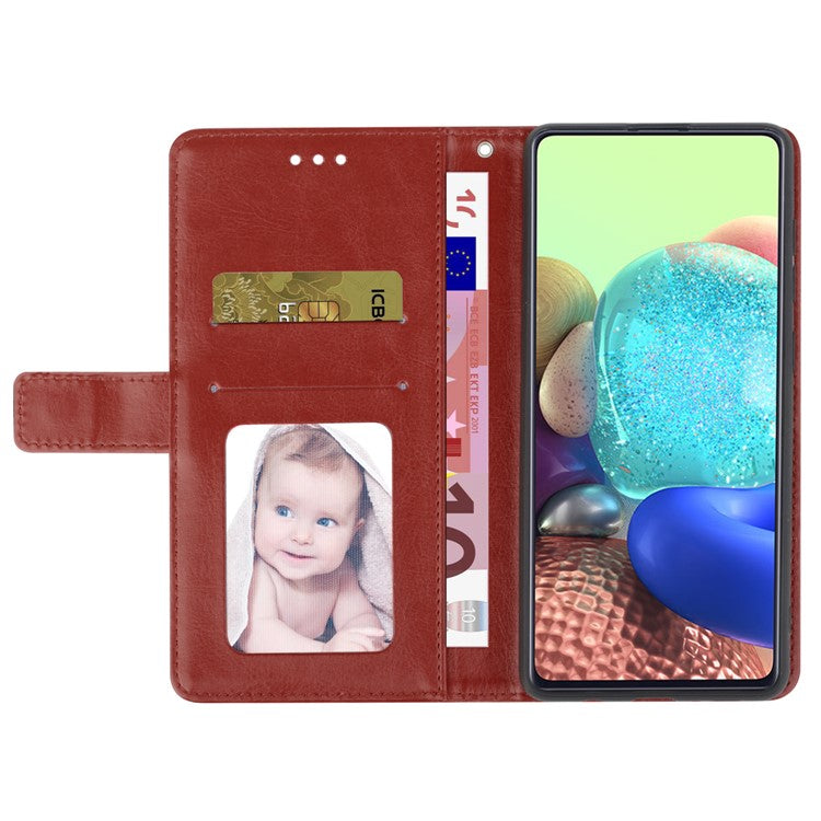 HT01 For iPhone SE (2025) Wallet Case Leather Flip Phone Cover Imprinted Y-Shaped Lines - Brown