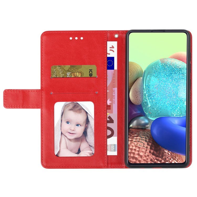 HT01 For iPhone SE (2025) Wallet Case Leather Flip Phone Cover Imprinted Y-Shaped Lines - Red
