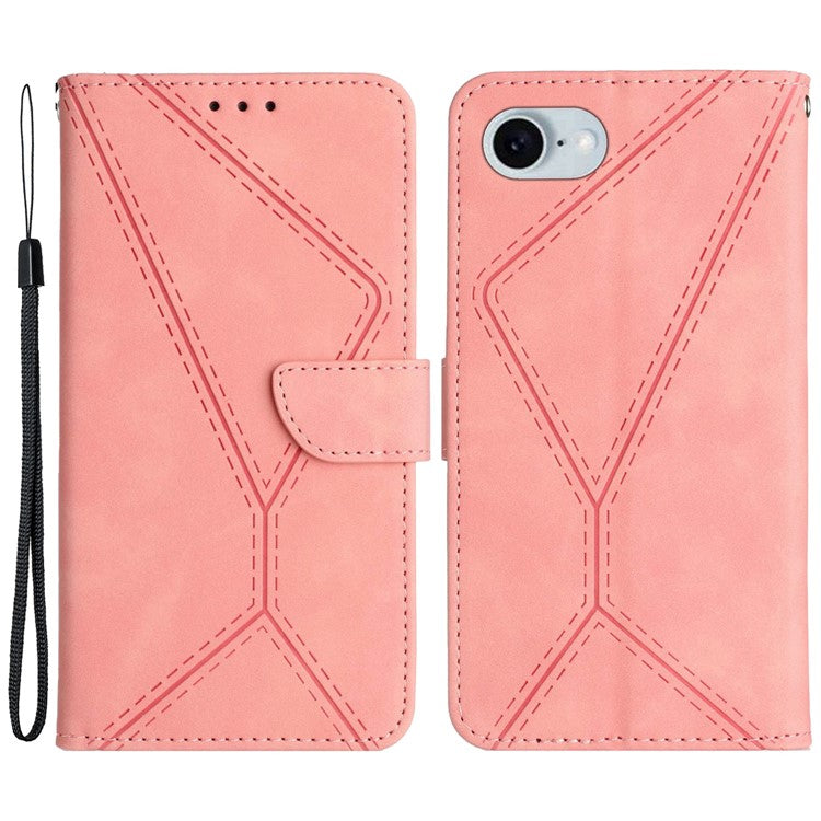 HT05 For iPhone SE (2025) Case Shockproof Lines Imprinted PU Leather Phone Cover - Pink