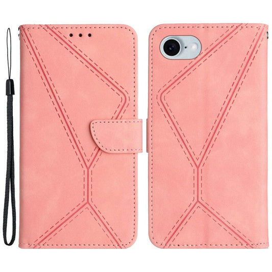 HT05 For iPhone SE (2025) Case Shockproof Lines Imprinted PU Leather Phone Cover - Pink