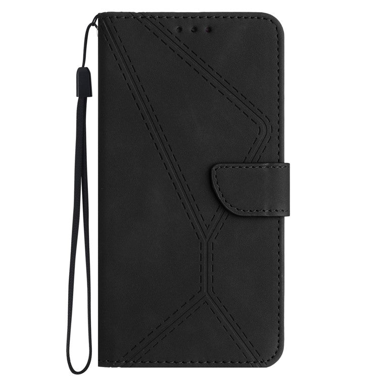 HT05 For iPhone SE (2025) Case Shockproof Lines Imprinted PU Leather Phone Cover - Black