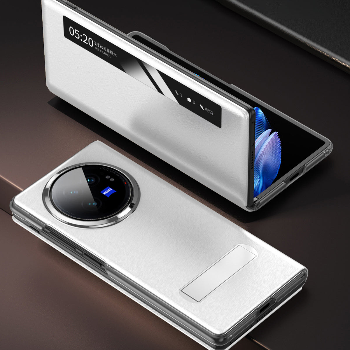 For vivo X Fold3 Magnetic Phone Case View Window PU Leather+PC Cover with Hidden Kickstand - Black
