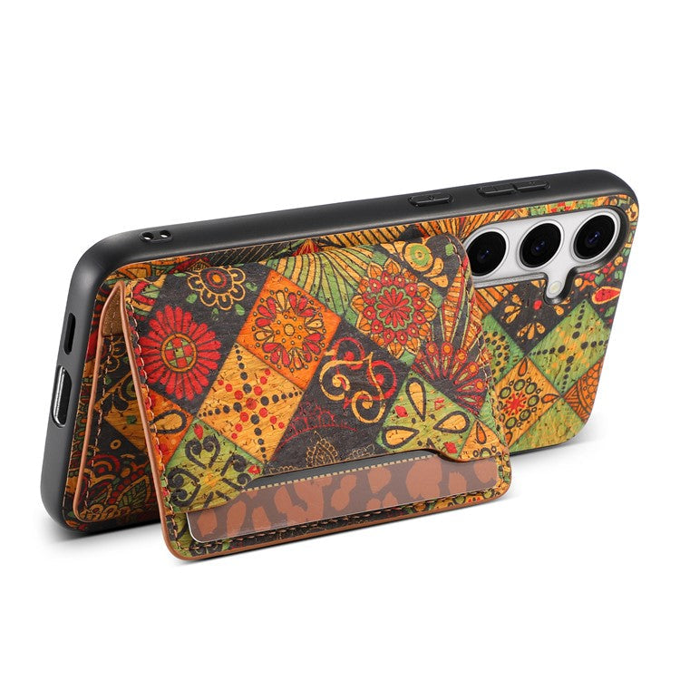 For Samsung Galaxy S24 Cases Kickstand PU+TPU+PC Floral Pattern Phone Cover Card Holder - Autumn / Yellow
