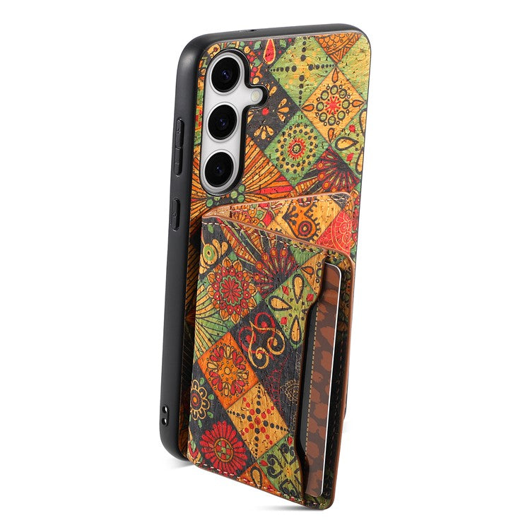 For Samsung Galaxy S24 Cases Kickstand PU+TPU+PC Floral Pattern Phone Cover Card Holder - Autumn / Yellow