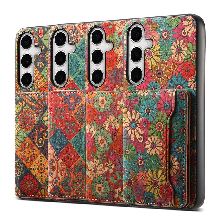 For Samsung Galaxy S24 Cases Kickstand PU+TPU+PC Floral Pattern Phone Cover Card Holder - Autumn / Yellow