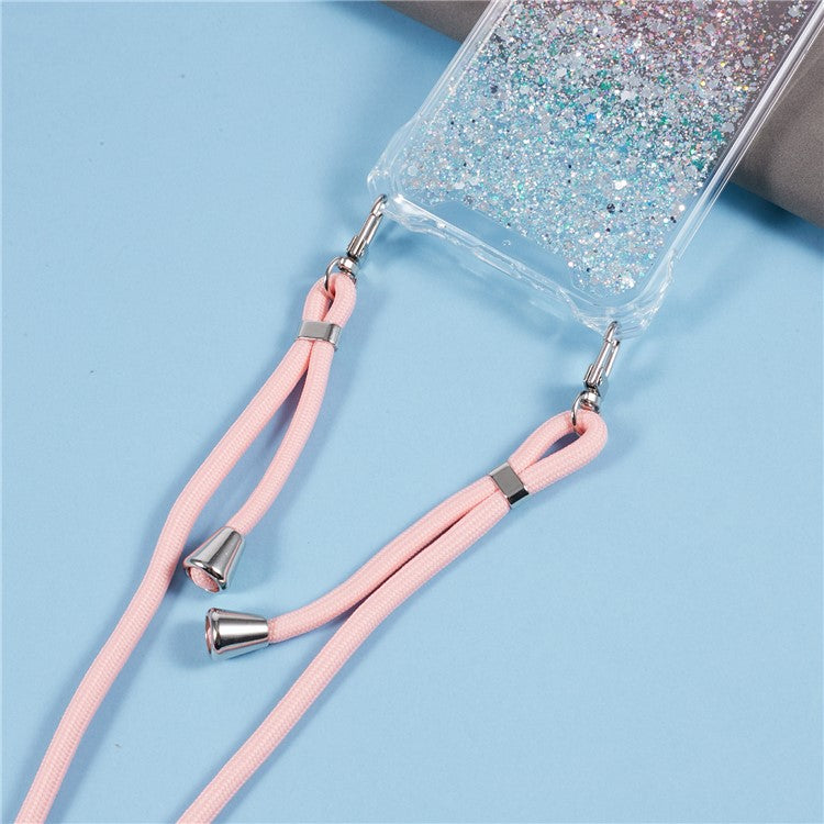 For Samsung Galaxy A34 5G Cover Gradient TPU+Acrylic Cell Phone Case with Strap - Pink+Green
