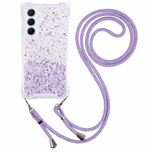 For Samsung Galaxy A53 5G Gradient Case 4 Corners Anti-drop Phone Cover with Long Strap - Pink+Purple