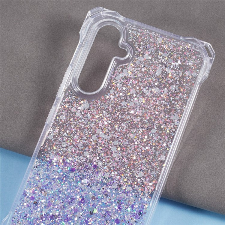 For Samsung Galaxy A53 5G Gradient Case 4 Corners Anti-drop Phone Cover with Long Strap - Pink+Purple