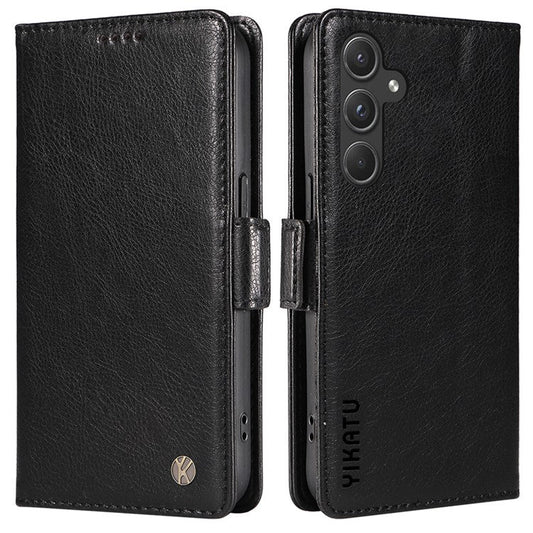 YIKATU YK-007 For Samsung Galaxy A55 5G Protective Case Litchi Texture Leather Phone Case - Black