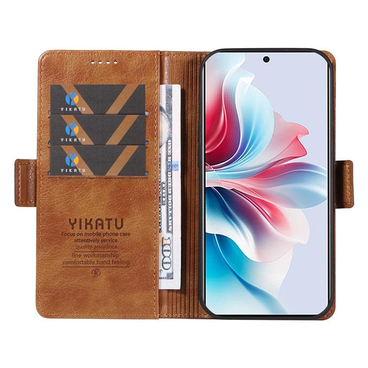 YIKATU YK-007 For Oppo Reno11 F 5G Case PU Leather+TPU Scratch-proof Mobile Phone Cover - Brown
