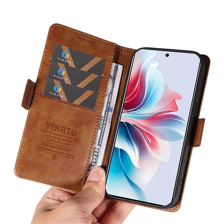 YIKATU YK-007 For Oppo Reno11 F 5G Case PU Leather+TPU Scratch-proof Mobile Phone Cover - Brown