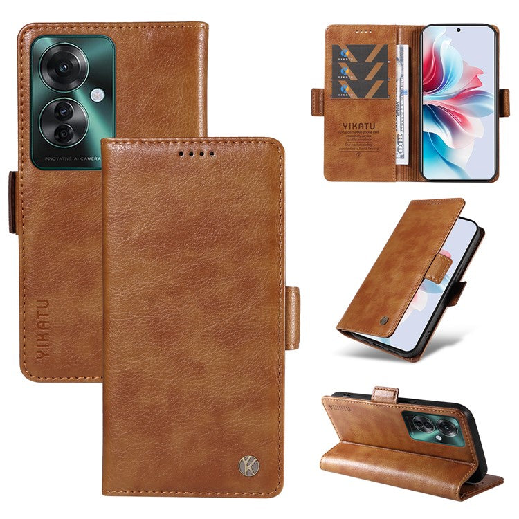 YIKATU YK-007 For Oppo Reno11 F 5G Case PU Leather+TPU Scratch-proof Mobile Phone Cover - Brown