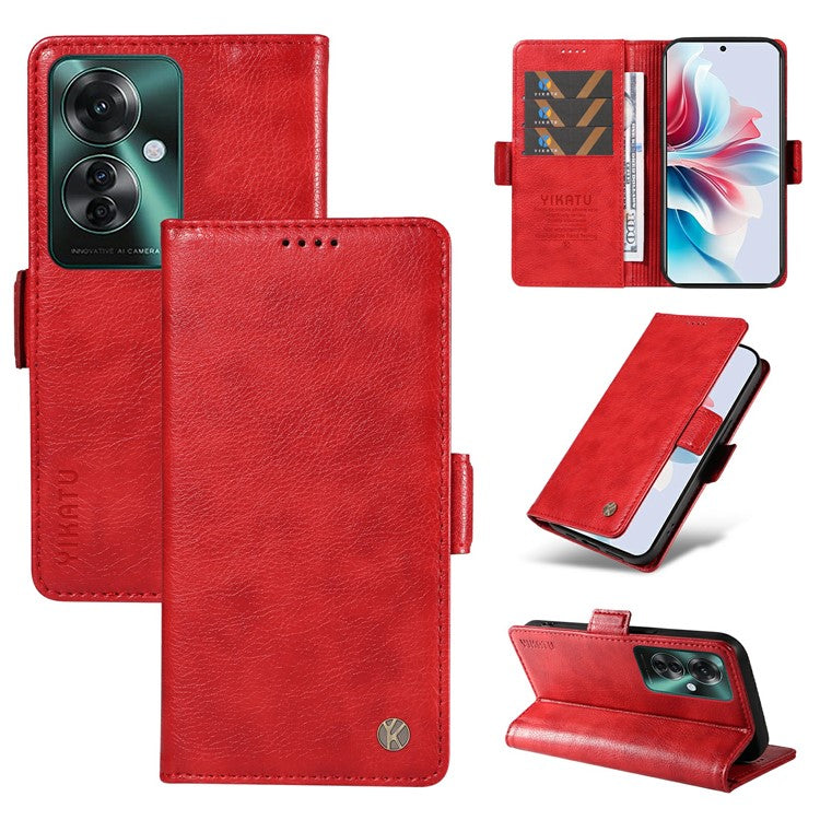 YIKATU YK-007 For Oppo Reno11 F 5G Case PU Leather+TPU Scratch-proof Mobile Phone Cover - Red