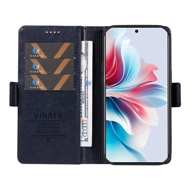 YIKATU YK-007 For Oppo Reno11 F 5G Case PU Leather+TPU Scratch-proof Mobile Phone Cover - Navy Blue