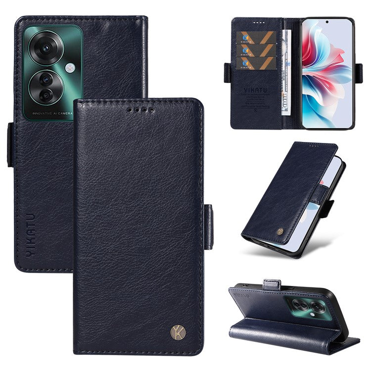 YIKATU YK-007 For Oppo Reno11 F 5G Case PU Leather+TPU Scratch-proof Mobile Phone Cover - Navy Blue