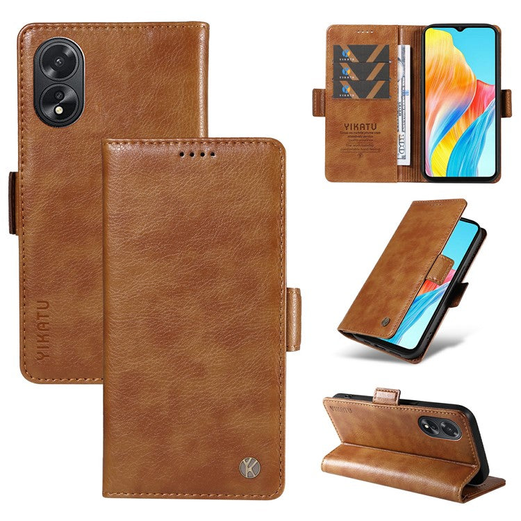 YIKATU YK-007 For Oppo A38 4G / A18 4G Leather Case Litchi Texture Wallet Shockproof Phone Cover - Brown