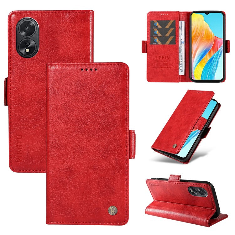 YIKATU YK-007 For Oppo A38 4G / A18 4G Leather Case Litchi Texture Wallet Shockproof Phone Cover - Red