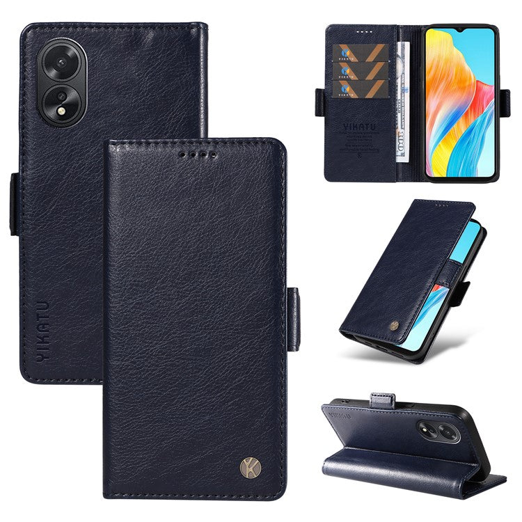 YIKATU YK-007 For Oppo A38 4G / A18 4G Leather Case Litchi Texture Wallet Shockproof Phone Cover - Navy Blue
