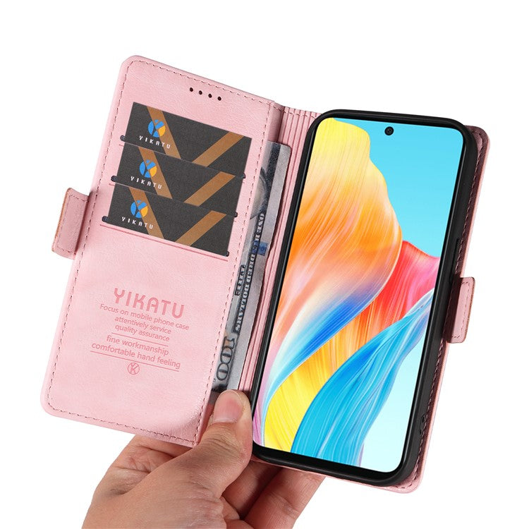 YIKATU YK-007 For Oppo A58 4G Case Litchi Texture Wallet Stand Phone Leather Cover - Pink