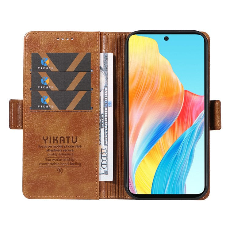 YIKATU YK-007 For Oppo A58 4G Case Litchi Texture Wallet Stand Phone Leather Cover - Brown