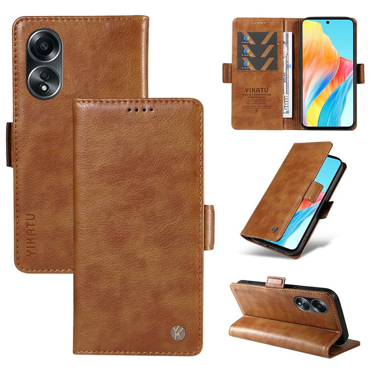 YIKATU YK-007 For Oppo A58 4G Case Litchi Texture Wallet Stand Phone Leather Cover - Brown
