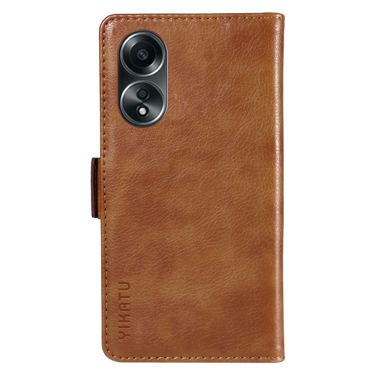 YIKATU YK-007 For Oppo A58 4G Case Litchi Texture Wallet Stand Phone Leather Cover - Brown