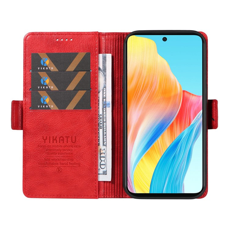 YIKATU YK-007 For Oppo A58 4G Case Litchi Texture Wallet Stand Phone Leather Cover - Red