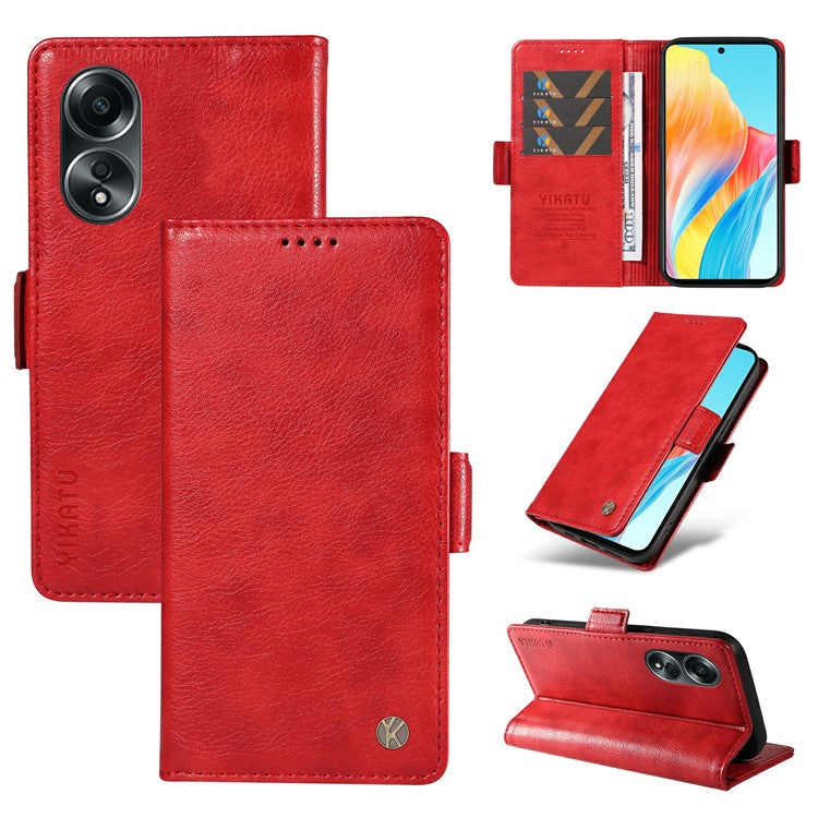YIKATU YK-007 For Oppo A58 4G Case Litchi Texture Wallet Stand Phone Leather Cover - Red