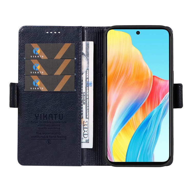 YIKATU YK-007 For Oppo A58 4G Case Litchi Texture Wallet Stand Phone Leather Cover - Navy Blue