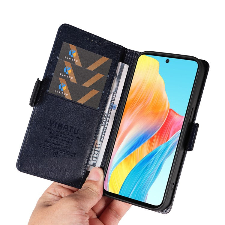 YIKATU YK-007 For Oppo A58 4G Case Litchi Texture Wallet Stand Phone Leather Cover - Navy Blue