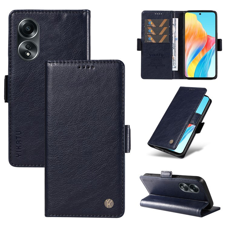 YIKATU YK-007 For Oppo A58 4G Case Litchi Texture Wallet Stand Phone Leather Cover - Navy Blue