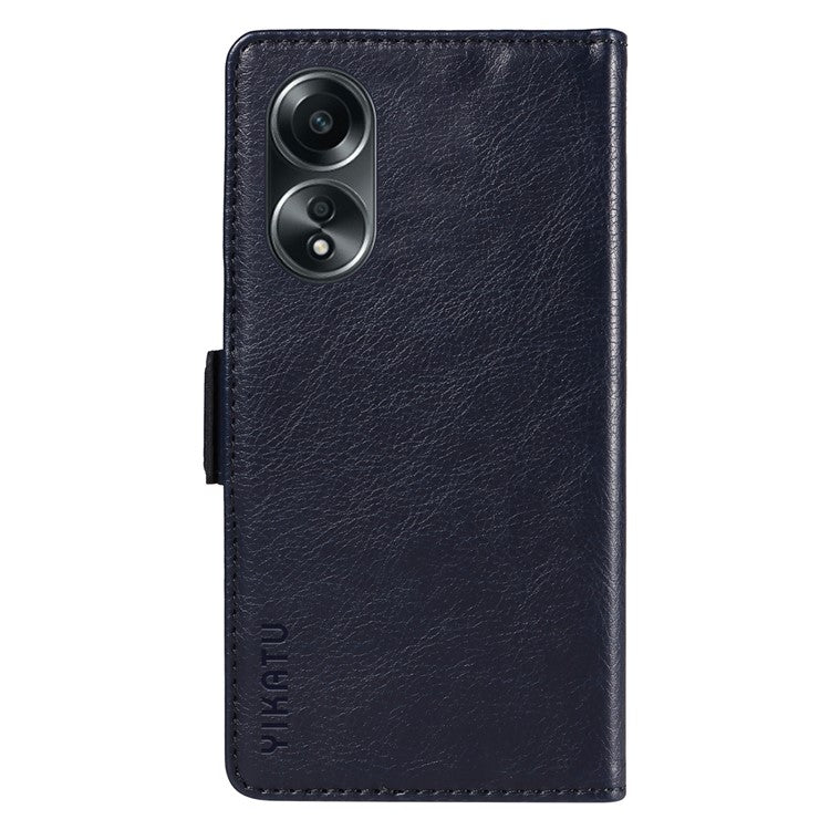 YIKATU YK-007 For Oppo A58 4G Case Litchi Texture Wallet Stand Phone Leather Cover - Navy Blue