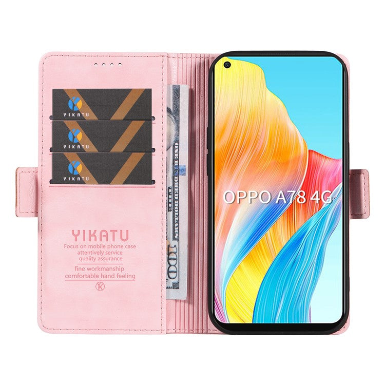 YIKATU YK-007 For Oppo A78 4G Case Litchi Texture Leather Scratch-Proof Phone Shell - Pink