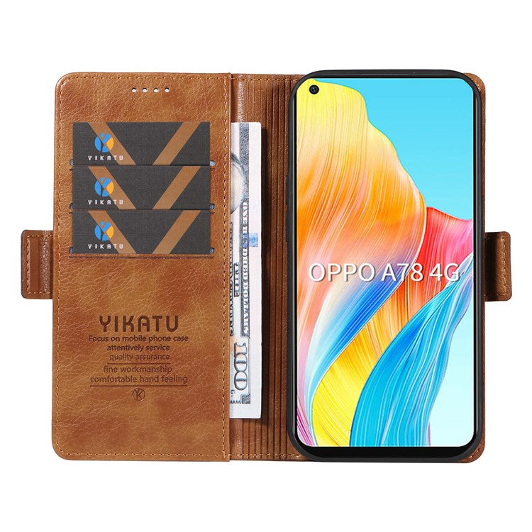 YIKATU YK-007 For Oppo A78 4G Case Litchi Texture Leather Scratch-Proof Phone Shell - Brown