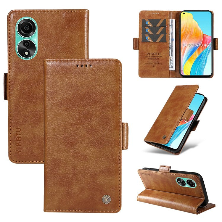 YIKATU YK-007 For Oppo A78 4G Case Litchi Texture Leather Scratch-Proof Phone Shell - Brown