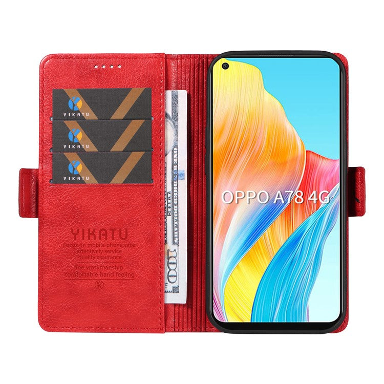 YIKATU YK-007 For Oppo A78 4G Case Litchi Texture Leather Scratch-Proof Phone Shell - Red
