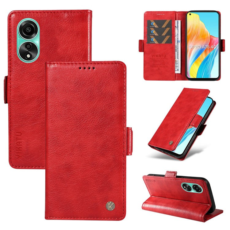 YIKATU YK-007 For Oppo A78 4G Case Litchi Texture Leather Scratch-Proof Phone Shell - Red