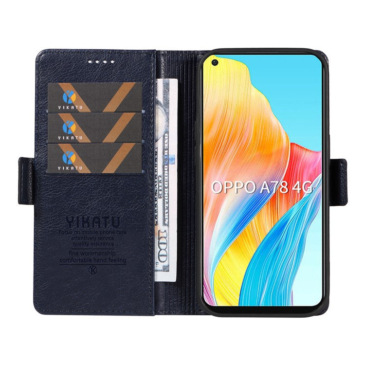 YIKATU YK-007 For Oppo A78 4G Case Litchi Texture Leather Scratch-Proof Phone Shell - Navy Blue