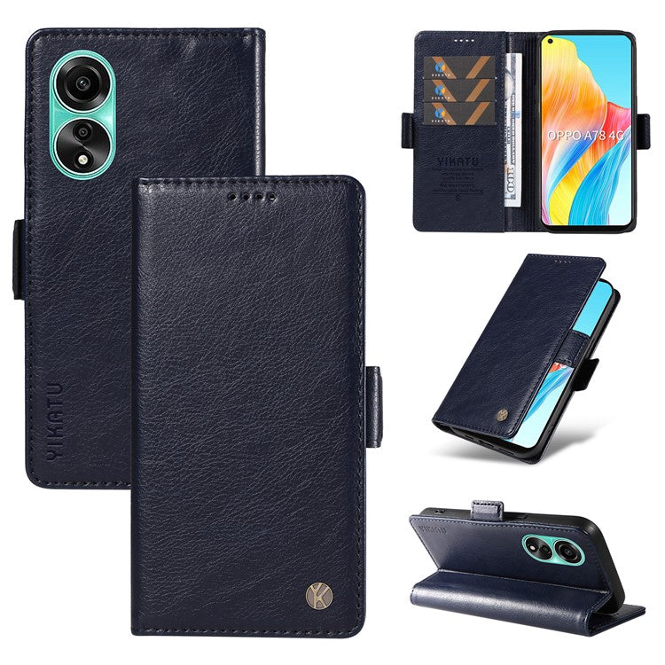 YIKATU YK-007 For Oppo A78 4G Case Litchi Texture Leather Scratch-Proof Phone Shell - Navy Blue