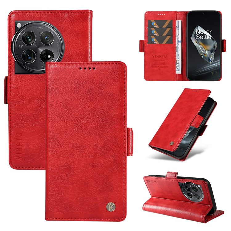 YIKATU YK-007 For OnePlus 12 5G Case Litchi Texture Side Clasps Phone Stand Cover - Red