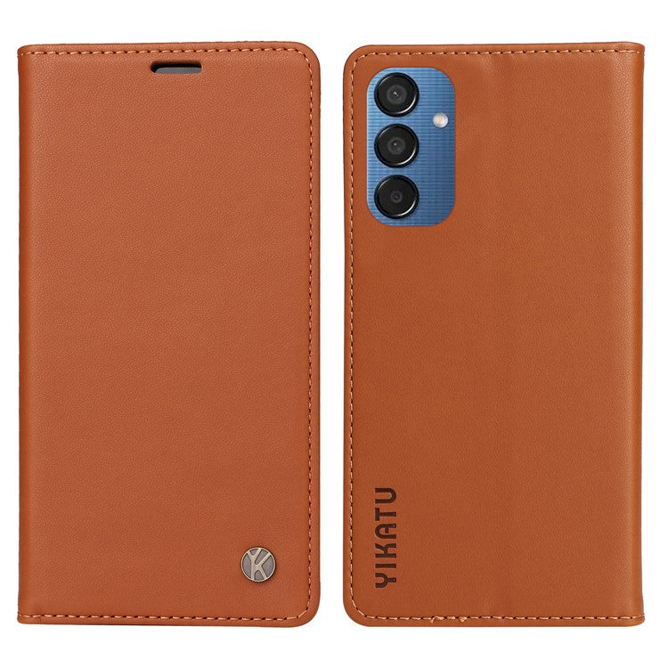 YIKATU YK-001 For Samsung Galaxy M15 5G Phone Cover Magnetic Closure Leather Shock Absorbing Case - Brown