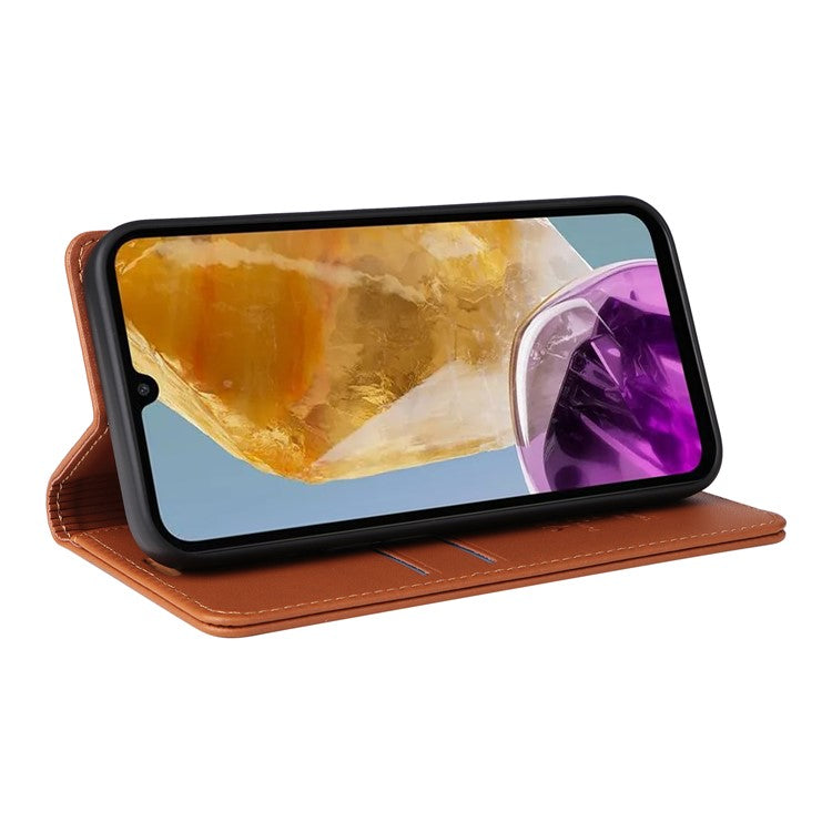 YIKATU YK-001 For Samsung Galaxy M15 5G Phone Cover Magnetic Closure Leather Shock Absorbing Case - Brown