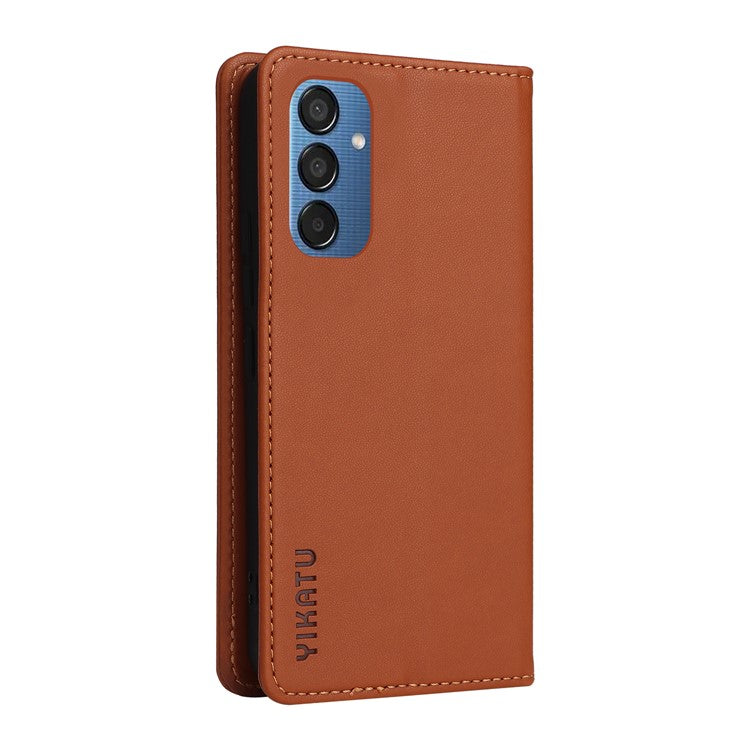 YIKATU YK-001 For Samsung Galaxy M15 5G Phone Cover Magnetic Closure Leather Shock Absorbing Case - Brown