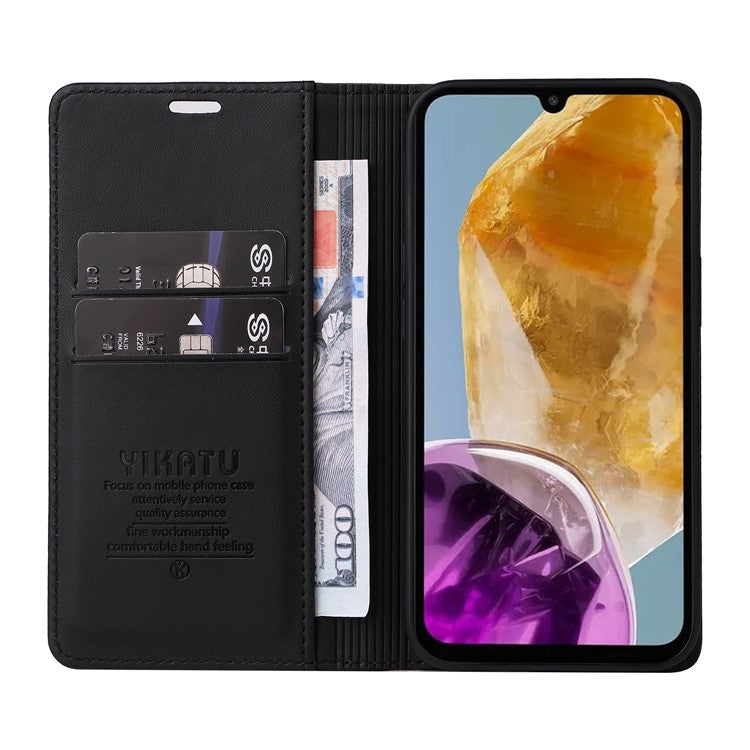 YIKATU YK-001 For Samsung Galaxy M15 5G Phone Cover Magnetic Closure Leather Shock Absorbing Case - Black