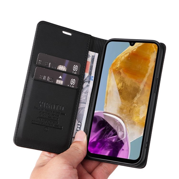 YIKATU YK-001 For Samsung Galaxy M15 5G Phone Cover Magnetic Closure Leather Shock Absorbing Case - Black