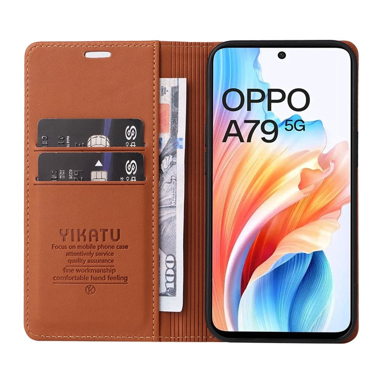 YIKATU YK-001 For Oppo A79 5G / A2 5G Case Magnetic Adsorption Leather Phone Cover - Brown